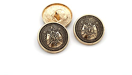 5PCS Metal Buttons 4Holes Brass Antique Engraving Snaps Blzer Jeans Clothes Accessories (20mm, Gold)