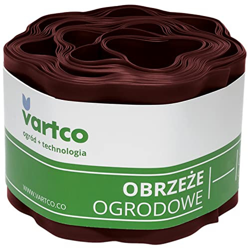 Vartco Rasenkante Gartenzaun Wellige Beeteinfasung Mähkante Garten Palisade Wurzelsperre Kunststoff (Braun, 20cm x9m)