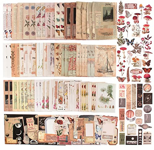 Scrapbook Stickers Vintage,400Pcs Scrapbook Aufkleber,Natur und Universum Themen Washi Aufkleber Set,Dekopapier Scrapbooking,Vintage Bastelpapier für Sammelalbum,Fotoalbum