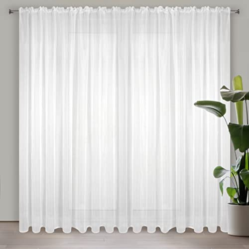 Eurofirany Lucy Cortina de Gasa, Cortina Transparente con Cinta de Cortina - 1 Unidad, Dormitorio, Sala de Estar, Cocina, 300x270 cm, Blanco