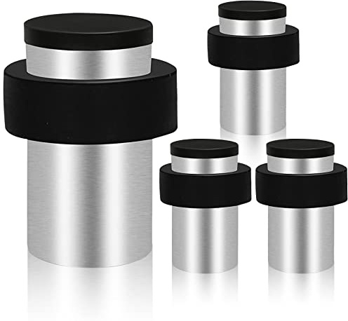 KOLAKO Door Stoppers, Cylindrical Floor Door Stops, Brushed Stainless Steel, Heavy Duty 2 Inch Modern Wall Floor Doorstops with Rubber Bumper, 4 Pack