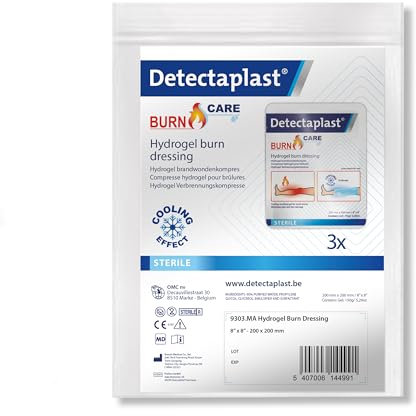 Detectaplast Brandwunden-Kompresse mit Hydrogel (20x20 cm, 3 Stück) - Sterile Hydrogel-Kompressen für starke Verbrennungen - Brandwunden-Kompresse zur Wundheilung - Wasserbasis Gel-Wundkompresse