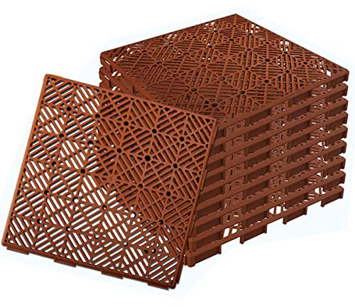 Almineez 10pc Garden Plastic Tiles – Interlocking Non-Slip Lawn Walkway Floor Path Patio Paving Pool – Weatherproof – Decorate Garden Vegetable Plot Or Terrace (Teracotta)