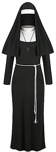 maxToonrain Nonnen-Kostüm für Damen, sexy, Halloween-Kostüm, lustiges Cosplay-Kostüm, Partygürtel + goldenes Kreuz + Kopfbedeckung, Nonnen-Outfit für Damen (A-Stil, Größe 3XL)