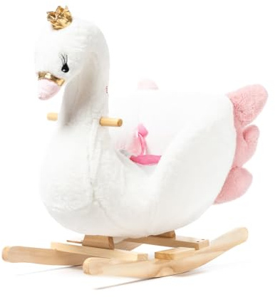 ATAA Cavallo a Dondolo Cigno, Dondolo in Legno per Bambini e Bambine, Cintura Sicurezza e Musica