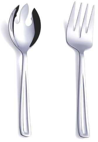 GoGeiLi Salad Server Set, 9.5-inch Stainless Steel Salad Serving Utensil, 2-Piece Large Salad Spoon and Fork Serving Set, Dishwasher Safe