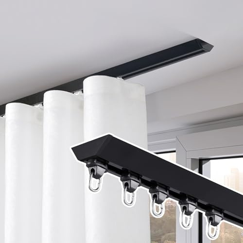 Curtain Rail Ceiling Mount Curtain Track, Heavy Duty Single Curtain Rods, Curtain Pole for Window/Shower/Partition, Elegant Room Divider Track System (Color : Black, Size : 1m (3.3ft))
