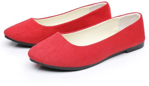 Womens Lovely Ballet Flats with 26 Vibrant Colors, Ladies Indoor Outdoor Comfy Flat Shoes Pure Color Suede-Effect Upper Ballerina Pumps Portable Slip On Dolly Shoes