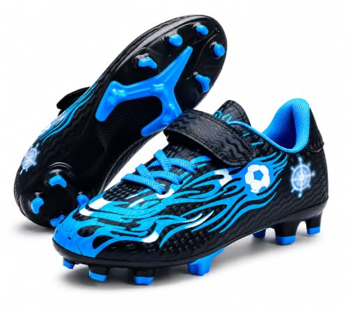 Boys Football Boots Kids Girls FG/AG Soccer Shoe Athletics Trainers Sport Shoes Teenager Running Shoes Profession Competition Indoor Outdoor Cleats Sneakers for Unisex Size 10.5 Black Blue