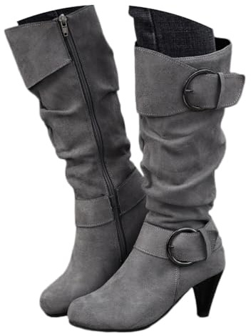 Onsoyours Stivali Alti Donna Stivaletti in Pelle Scamosciata Boots con Zip Stivali Lungo Stivaletti Eleganti Autunnali Invernali Tinta Unita con Tacco a Blocco A Grigio 39 EU