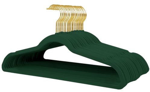 Stormix Confezione Da 22 Grucce in Velluto, 17,3 x 8,9 Pollici Grucce Antiscivolo Con Tacche Sulle Spalle Per Adulti Verde Scuro(Gancio Oro)