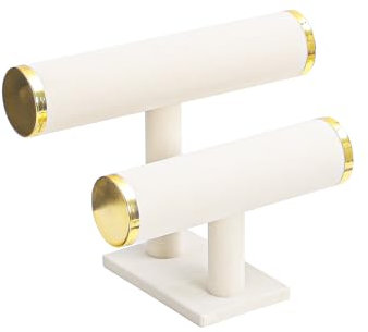 Justsoso 2 Tier Bracelet Holder Stand, Bangle Watches Display, Velvet Bracelet Jewelry Storage Organizer Rack, Hairband Scrunchie Show Tower Shop Selling or Home Use (Beige)