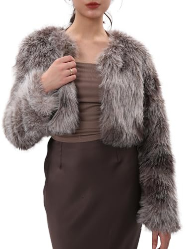 Amazhiyu Abrigo de piel para mujer, chaqueta corta de piel sintética, abrigo de piel sintética, abrigo de forro polar, manga larga, abrigo de piel sintética, abrigo de invierno, chaquetas de cuello