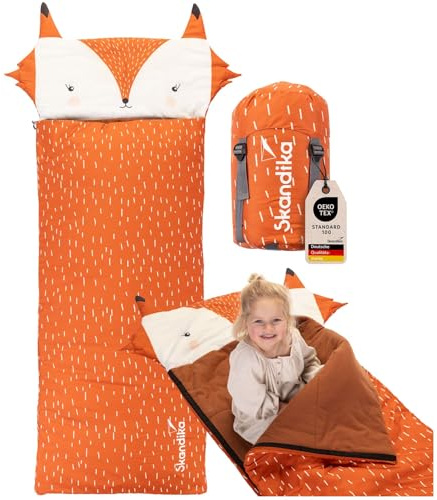 Skandika Kinderschlafsack Soti | Camping Schlafsack für Kinder bis 150 cm, buntes Design Fuchs/Einhorn/Dino/Löwe, mit Baumwolle, maschinenwaschbar | Kinderschlafsäcke, Deckenschlafsack