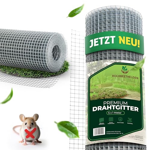 HOCHBEETHELDEN Wühlmausgitter |5 x 0,5m| für Hochbeete aus rostfreien feuerverzinkten feinmaschigen Drahtgitter Hasendraht mit 6,3 mm Maschenweite | Kaninchendraht aus 0,55 mm Drahtgeflecht