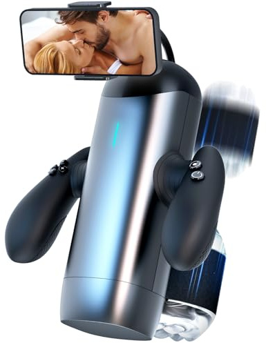 Roluck Masturbatore Elettrico a Coppa per Uomo, Vagina Tascabile con 10 Frequenze di Spinta, 10 Velocità e 10 Modalità di Retrazione, Sex toy con Supporto per Telefono Rimovibile
