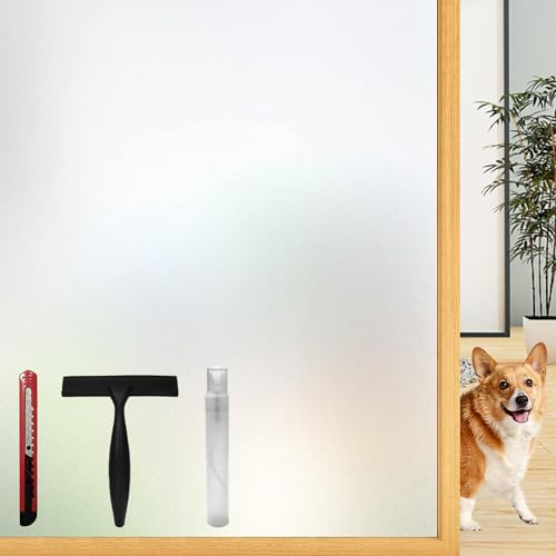 Film Fenetre Anti Regard Outils d'Installation Inclus, Protection UV, Idéal pour Portes de Bureau à Domicile ou Salle de Bain Film Autocollant en Verre dépoli, Brise-Vue, Statique, 90 x 200 cm, Mat