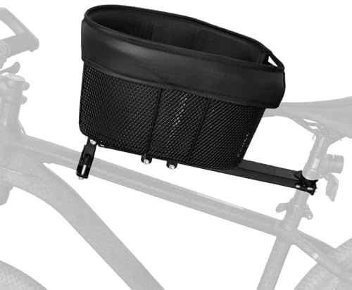 ACAGALA Cesta para bicicleta de montaña para perros, cesta portátil para perros y gatos, para la barra transversal delantera de la bicicleta, con cinturón de seguridad de forro de esponja (negro)
