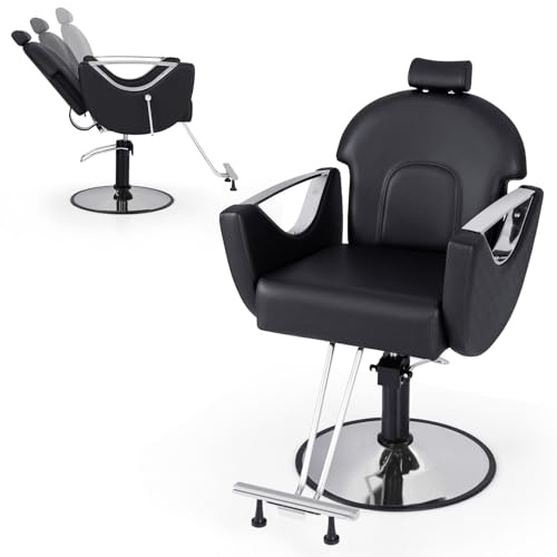 COSTWAY Frisörstol, 360° roterbar, höjdjusterbar, frisörfåtölj med nackstöd och hydraulpump, belastbar upp till 150 kg, barberstol, tatueringsutrustning (svart)