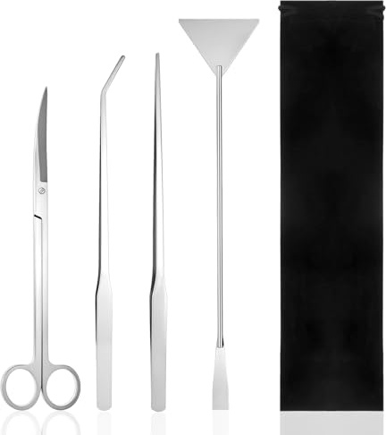 Terrarium Tools Set, 4 in 1 Aquarium Accessories Include Fish Tweezers, Stainless Steel Aquascaping Tools for Professionals or Beginners Prune Aquatic Plants and Clean the Fish Tank