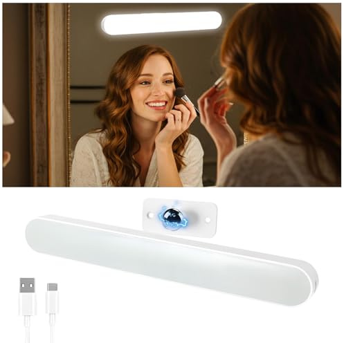 Collazoey Lampada Specchio Bagno, Luci Per Specchio Da Trucco Con Luci LED a 4000mAH Batteria, Girevole Staccabile 360° Specchiera Trucco, Tre temperature di colore, USB-C, per muro, specchio bagno