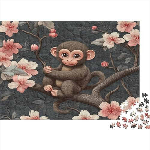 Fondo Gris Oscuro Monito, Flores de Cerezo Rompecabezas Puzzle,1000pcs (75x50cm) Adulto Juego EduGatoivo Decoración del Hogar