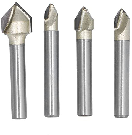 Jeu de fraises à rainurer en V en carbure de tungstène de qualité industrielle Angle de coupe à 90 degrés pour fraiseuses CNC Travail du bois 1/4 in 5/16in 3/8 in 1/2in Diamètre de coupe 4 pièces