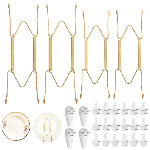 WUYJI Ganci multifunzione Gancio per piatti da 4 pezzi, chiodo anti-residuo da 4 pezzi,con 16 protezioni trasparenti.piatti e decorazioni,Portapiatti da parete per Art Déco(20, 25 cm).
