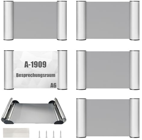 CAAGGMM A6 Plaque de Porte et de Signalisation, 5 Pièces 14.8 x 10.5 cm Plaque de Porte en Aluminium et Couvercle Transparent, Plaqueporte Interchangeable, pour Installer à l'entrée d'un Bureau