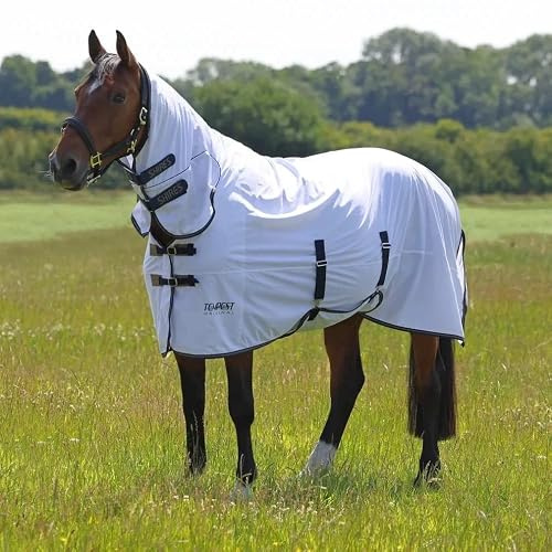 Horse Masters Shires l Horse Fly Combo Rug UV Protection Lightweight Breathable Mesh Fly Rug with Belly Flap | Competition Riding Outdoors Yards Fields, White