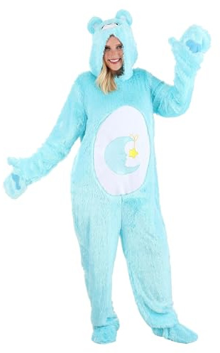 Adult Care Bears Bedtime Bear Costume - Cozy Jumpsuit, Hood, Mitts, Shoe Covers - Officially Licensed