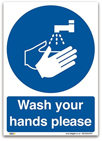 Letrero de plástico rígido A4 de 1 mm con texto en inglés Wash your hands please please Sign - Información obligatoria de seguridad