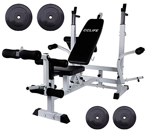 CCLIFE Multifunktion Hantelbank Bankdrücken Kraftstation verstellbar mit Hantelset Ablage Butterfly Beincurl