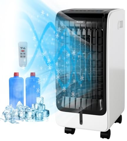 COSTWAY Rafraîchisseur d'Air 4 EN 1, Climatiseur Mobile sans Évacuation 6L, Auto-Oscillation,Refroidissement,Humidificateur,Minuterie 8H,2 Pain de Glace,Mini Climatiseur Faible Conso