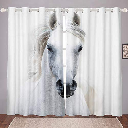 Loussiesd a cavallo 3D per camera da letto, con stampa a cavallo galoppo, motivo animali selvatici, oscuranti, 2 pannelli, W66 x L90, colore: Bianco