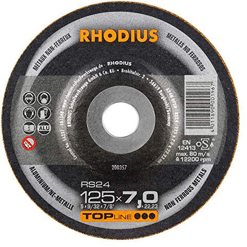 Rhodius RS24 Lot de 25 disques à ébarber 125 x 7,0 mm pour métaux ALU/NE
