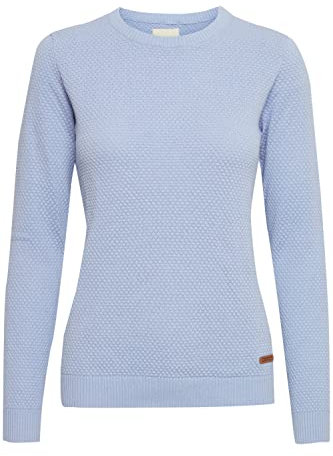 OXMO OXSarah Femme Pull en maille fine Pull à col rond Poignets côtelés 100% coton Regular Fit , Taille:XS, Couleur:Sky Blue (163922)