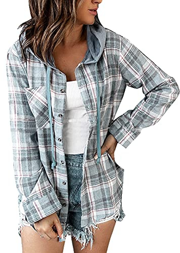 ikasus Camicie A Quadri,Camicia Donna Elegante Camicetta Manica Lunga Bluse a Quadri Blusa Casuale,Sciolto Felpe Shirt Top Giacca Cappotto, S-XXL