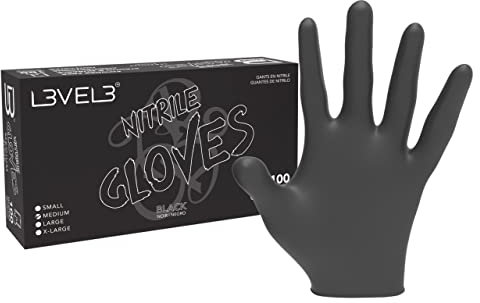 L3VEL3 Black Nitrile Gloves - Delivers Outstanding Protection - Puncture and Chemical Resistant - Touchscreen Compatible - Made of Synthetic Rubber - Provides Optimal Flexibility - Size M - 100 pc