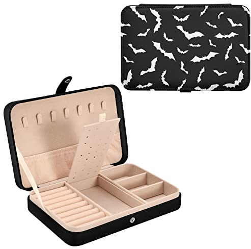 JHKKU Halloween Bats Jewelry Box for Women Girls, PU Leather Jewelry Travel Organizer, Portable Small Jewelry Case, Personalized Jewelry Storage Holder for Ring Earrings Necklace Bracelet boxes