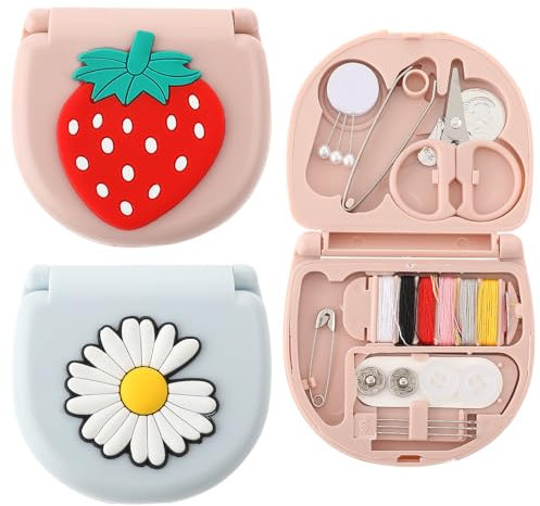 2er Pack Mini Reise Nähset Tragbares DIY Nähzubehör Tragbares Nähwerkzeug Set Kunststoff Nähkasten mit Fäden Schere Handnähnadeln für Erwachsene Anfänger Zuhause Reisen