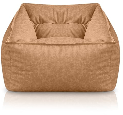 Aiire Pouf Poltrona Sacco en Ecopelle - [80x80x70 cm] Puff Divano Design - Puffo per Sedersi XXL per Bambini o Gamer - Pouffe Salotto o Camera da Letto - Bean Bag Chair Beige