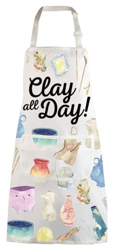 WZMPA Pottery Maker Apron Ceramic Artist Gift Clay All Day Adjustable Apron With Pockets For Pottery Teacher Student, Clay All Day Ap