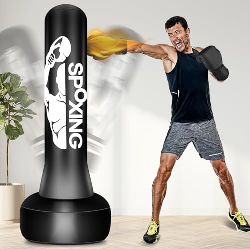 Freestanding Punching Bags for Adults Teens - 70 Heavy Bag with Stand Men Standing Boxing Inflatable Kickboxing Training MMA Muay Thai Fitness