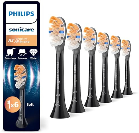 Philips Sonicare A3 Premium All-in-One, cabezales de cepillado de repuesto originales, negro, paquete de 6, HX9096/88
