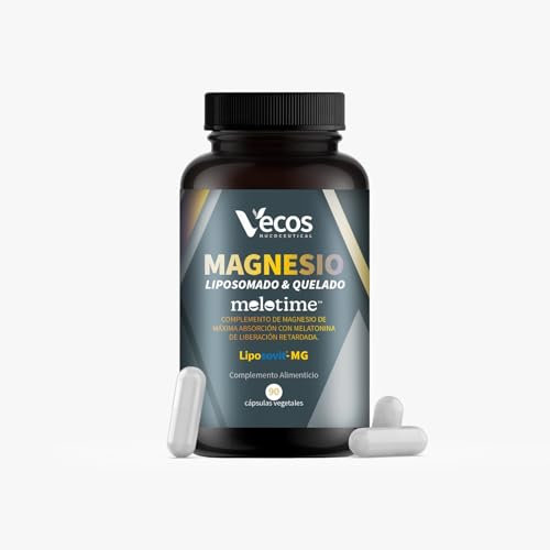 Magnesio Liposomado con Melatonina Retardada MELOTIME de Liberación Prolongada durante 8h que Mejora el Sueño y el Descanso y además Relaja los Músculos – 90 Cápsulas Veganas, Sin Gluten ni Azúcares