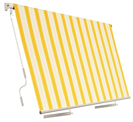 Aeffe Tenda da Sole a Caduta 300 x 250 Centimetri cm Avvolgibile, Estensibile, Struttura in Alluminio Tessuto 280gr/mq (Bianco e Giallo 300x250)