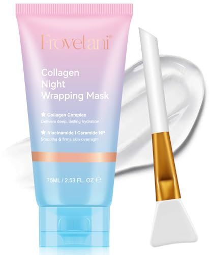 Collagen Night Wrapping Mask,Collagen Overnight Wrapping Peel Off Face Mask for Hydration & Elasticity, Reduce Sagging & Dullness, Tight Skin Mask-2.53 fl.oz (Brush Included) (75 ML)