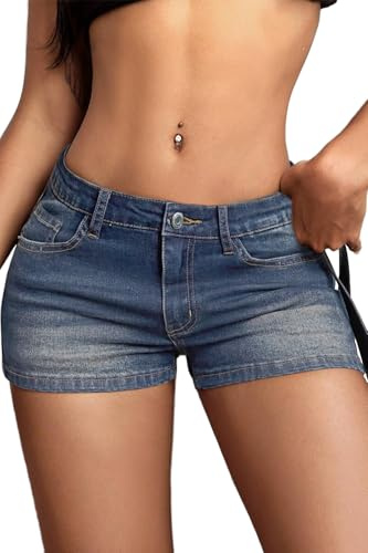ELLEVEN Low Rise Jean Shorts for Women Sexy Y2k Mini Denim Shorts Summer High Stretchy Micro Shorts Light Blue Denim Medium
