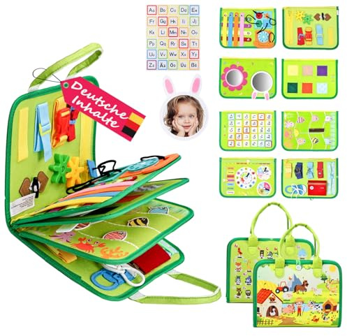 JHkim Busy Board Montessori Toys for Toddlers 1-3, Birthday Gifts for 1 2 3 4 Year Old Boy Girl, Autism Sensory Travel Toy, Educational Activity Busy Book Board, Learning Fine Motor Skills Toys, Green